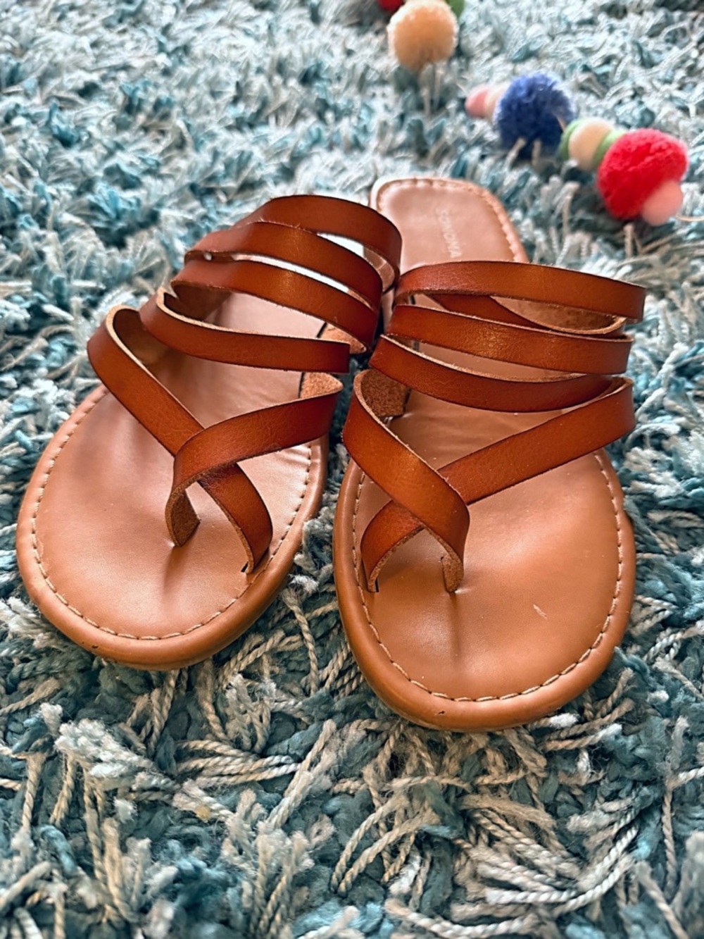 Sonoma — Women's Multi-Strap Brown Leather Slide Sandals — size 6